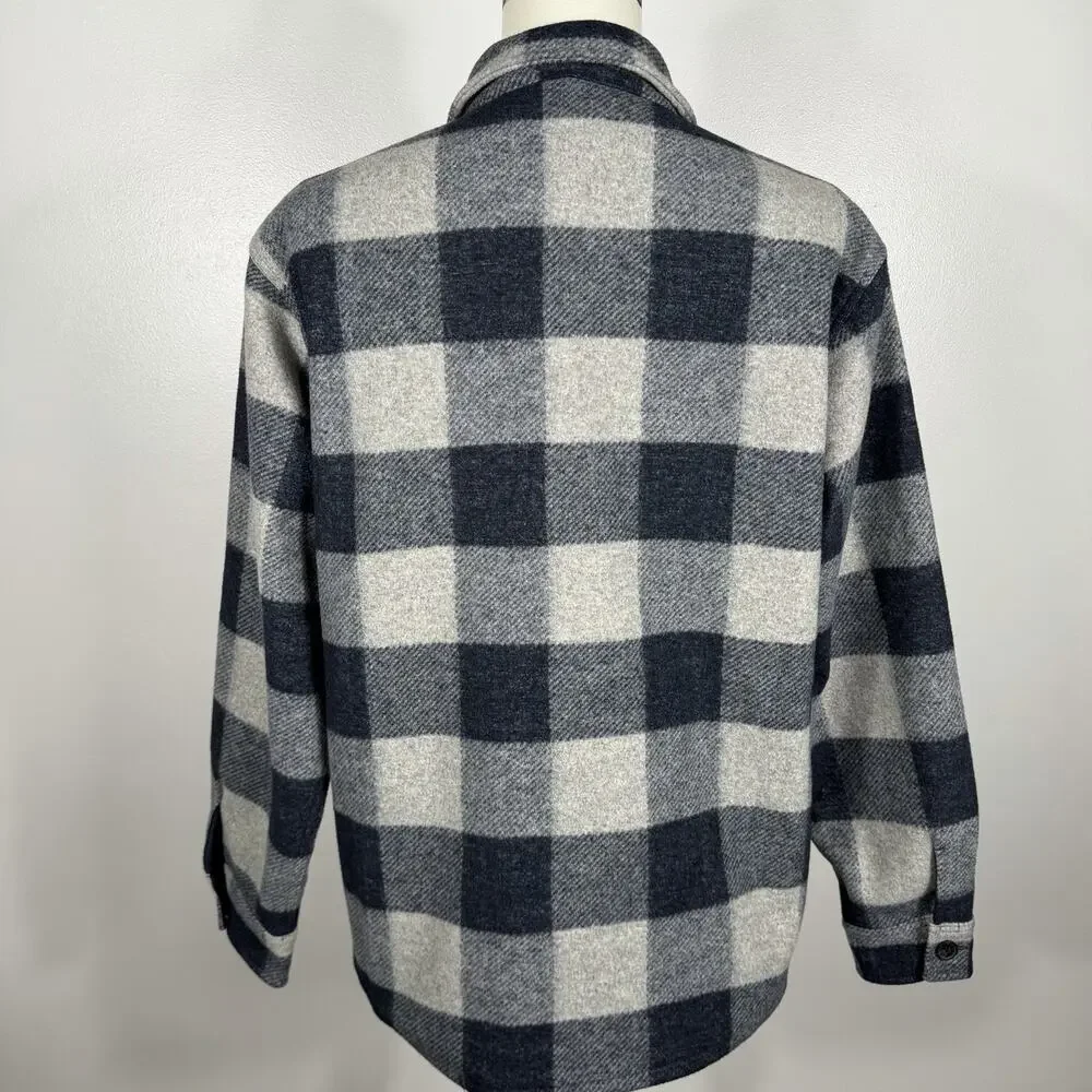 Banana Republic Jacket Mens L Gray Blue Buffalo Plaid Lined Shirt Jacket